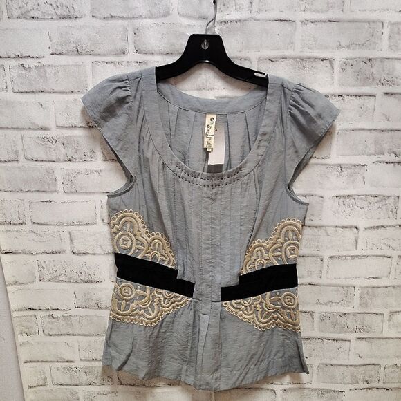Floreat Gray Puff Sleeve Embellished Blouse - Picture 1 of 3